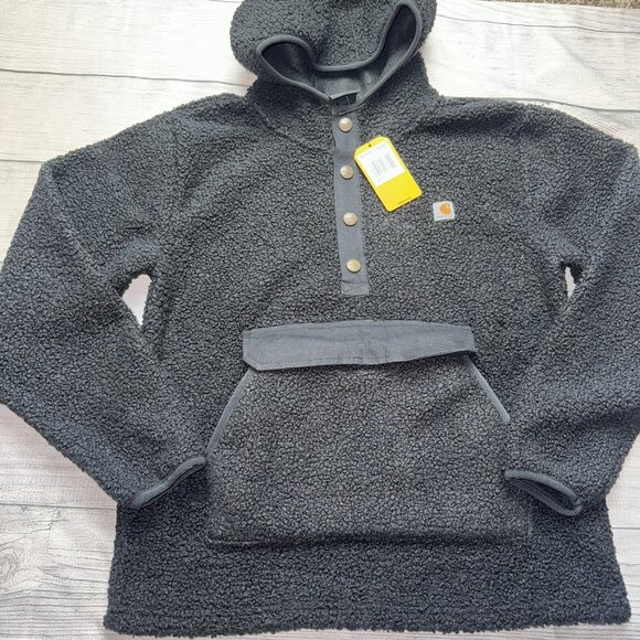 Carhartt Youth Medium (10/12) Black Sherpa Hooded Half Snap Sweatshirt NEW - Picture 1 of 2